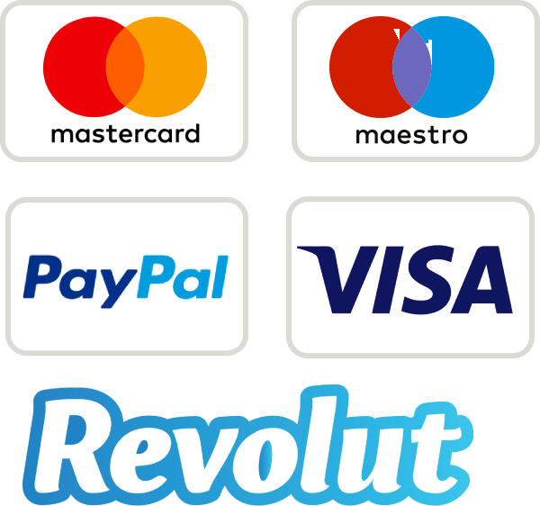 Mastercard, Maestro, PayPal, Visa, Revolut